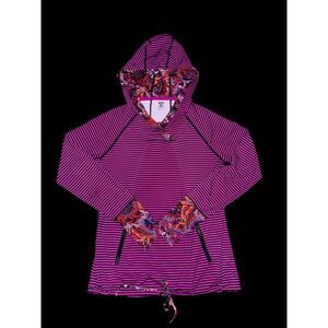 Title Nine Womens Purple‎ Striped Floral Sunbuster Pullover Hoodie Sz SM Stretch